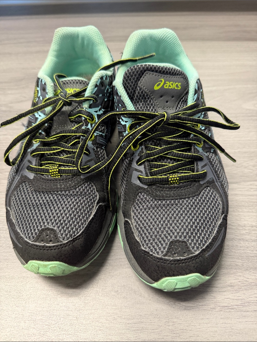 Asics Gray Sneakers with Mint and Neon Yellow Accents